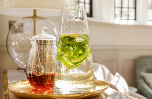 Showing tea and water with cucumber to represent fertility boosting foods